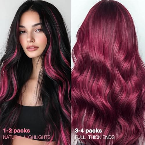 GOO GOO Tape in Hair Extensions Human Hair, Burgundy Red 10pcs 25g 16inch, Colored Tape ins Human Hair Extensions, Straight Remy Hair Highlighted for Party, Silky&Soft Invisible Tape Ins — view 6