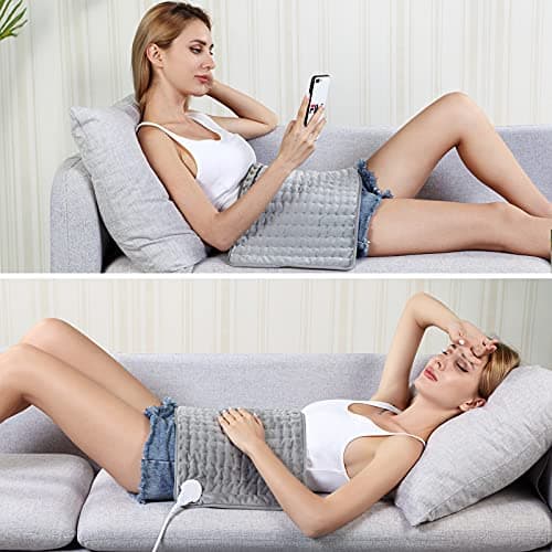 24"x12" Heating Pad, Electric Heating Pad for Dry & Moist Heat, Electric Heat Pad with Multiple Temp & Timer Settings, Auto Off, Silver Gray — view 4