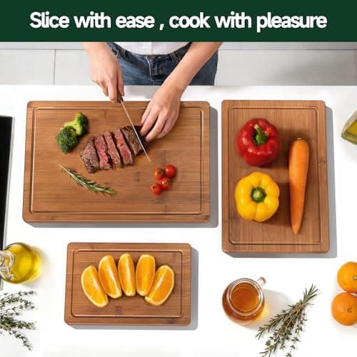Zeawec 3-Piece Set Deep-Carbonized Bamboo Cutting Board for Kitchen - Crack-Resistant Wood Chopping Boards with Deep Juice Grooves, Pre-Oiled Butcher Block for Meat, Vegetables & Cheese, Carbonized — view 6