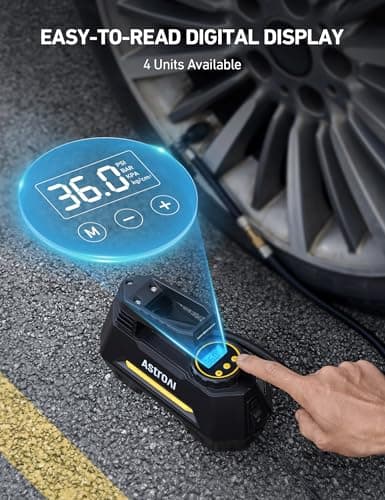 AstroAI AIRUN H Tire Inflator Portable Air Compressor Air Pump for Car Tires-Car Accessories, 9.8Ft Cord-12V DC-Powered Auto Pump with Digital Pressure Gauge, LED Light for Bicycle, Balloons, Yellow — view 5