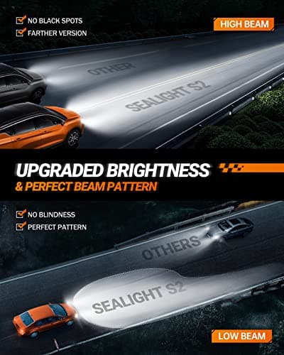 SEALIGHT H7 LED Headlight Bulbs, 40000 Lumens 800% Brighter 6500K Cool White, All-in-One Mini Size H7 Led Bulbs with Fan, Plug and Play, Halogen Replacement, Pack of 2 — view 2