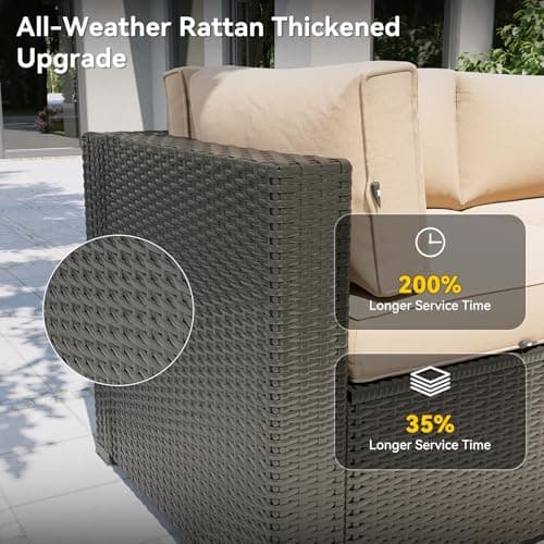 Aoxun Patio Furniture Set with Fire Pit Table, 8 Piece Outdoor Sectional Sofas, Wicker Rattan Outdoor Furniture with Thickened Cushion for Backyard, Garden Beige — view 4