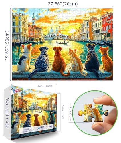 PuzzOne 1000 Piece Jigsaw Puzzle for Adults Landscape of Venice with Dogs