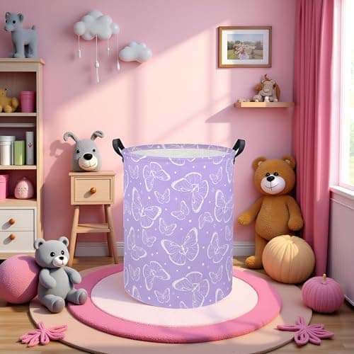TIBAOLOVER Kids Laundry Basket Baby Hamper Toy Storage Bin for Boys Room Decor Baby Nursery Hamper Gift Baskets for Bedroom Bathroom(Purple Butterfly)
