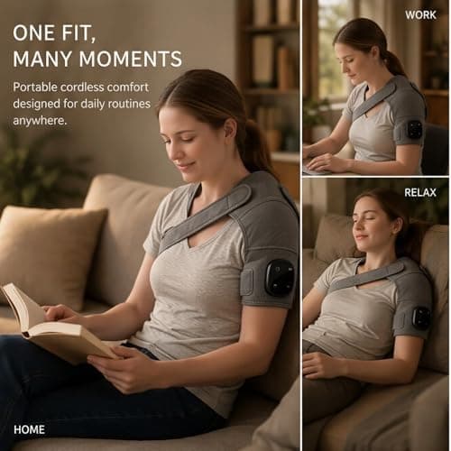 Shoulder Massager with Heat and Vibration, 3-in-1 Shoulder Wrap Massager, Adjustable Fit, Cordless Rechargeable Shoulder Support for Daily Relaxation (Grey) — view 5