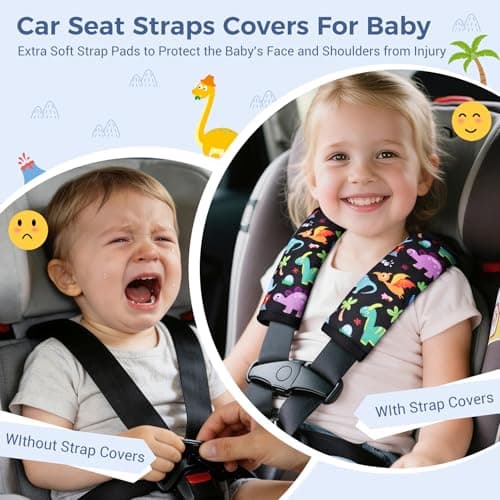 COOLBEBE Car Seat Straps Shoulder Pads for Baby Kids, Super Soft Seat Belt Covers for All Car Seats/Pushchair/Stroller/High Chair, Dinosaur Style, Polyester Material — view 4
