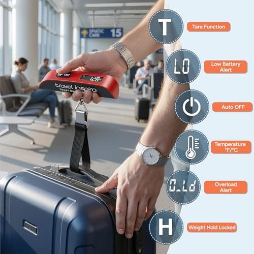 travel inspira Luggage Scale, Portable Digital Hanging Baggage Scale for Travel, Suitcase Weight Scale with Rubber Paint, 110 Pounds, Battery Included RED — view 2