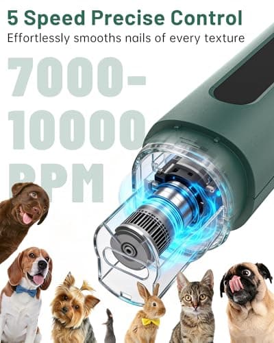 Dog Nail Grinder - 5-Speed Rechargeable Electric Dog Nail Clippers with LED Light, Super Quiet & Painless Electric Nail File for Large, Medium & Small Dogs, Toenail & Claw Grooming Filer — view 2