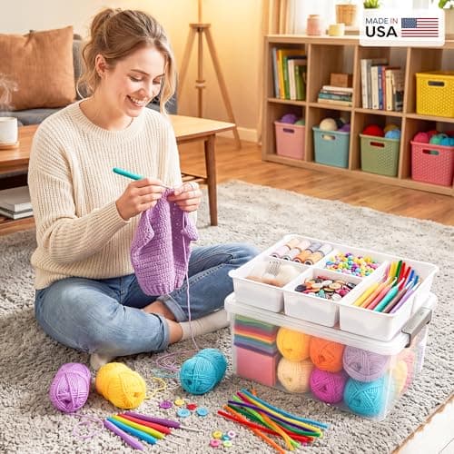 Citylife 17 QT Plastic Storage Box with Removable Tray Craft Organizers and Storage Clear Storage Container for Organizing Bead, Tool, Sewing, Playdoh, Coloring Books, Markers — view 2