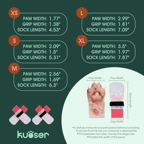 Kuoser Dog Grippy Socks for Senior Dog, Dog Socks for Hardwood Floors Hot Pavement, 4Pack Anti Slip Traction Control Booties Paw Protectors for Small Medium Large Dogs, Pink L — view 3