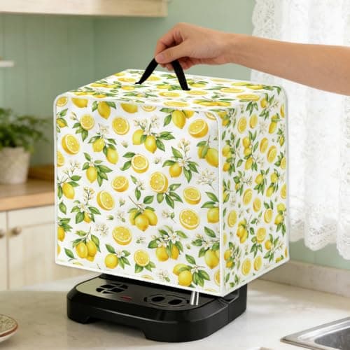 WEBEEDY Lemon Style Coffee Maker Cover with Top Handle, Small Kitchen Appliance Covers Polyester Lightweight Washable Coffee Machine Dust for Kitchen Countertop, 34.5x26x35.5cm/13.6x10.2x14 Inches — view 4
