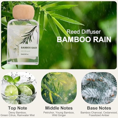 Bamboo Essential Oil Reed Diffuser - 3.34 Fl Oz, Luxury Hotel Collection Diffuser Oil Inspired by Ritz Carlton for Home&Office, Bedroom Living Room Shelf Decor, Accessories,Non-Toxic & Gift Ready — view 2