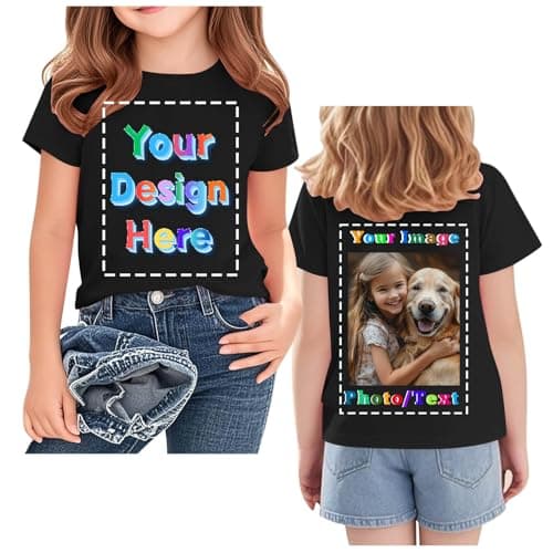 Custom T Shirts for Kids Boys Girls Personalized Youth T-Shirt Custom Image/Text Customized Front/Back Print Black