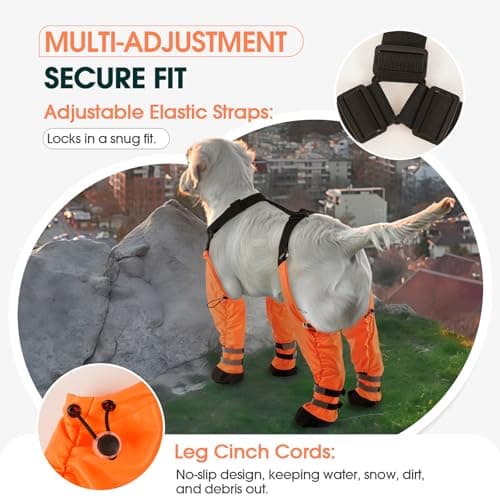 Pezluxe Dog Suspender Boots, Waterproof Anti-Slip Dog Rain Boots with Adjustable Strap for Small Medium Large Dogs, Reflective Dog Shoes with Suspenders for Outdoor Walking,Rain Snow Hiking, Orange,L — view 5