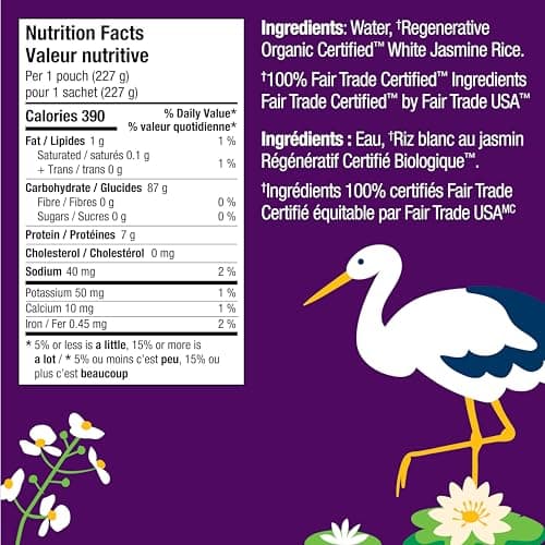 Lundberg Organic White Jasmine Rice - Microwave Ready in 90 Seconds, Regenerative Organic Rice, Gluten Free, Low Sodium, 227g Pouch — view 2