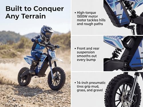 Product Image SPARK03 Electric Dirt Bike for Kids Age 8-14, 1000W Peak Motor, Dual Suspension, 3 Speed Modes, 22Mph – 48V/13AH Long Range Ride with Dual Disc Brake & Shock Absorber,RTR Bike for Gifts — view 4