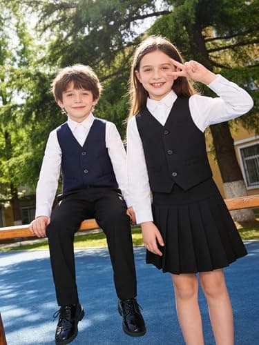 LOLANTA Suit Vest for Boy Slim Fit V Neck 3 Buttons Formal Outfit Dress Waistcoat with Pockets (Black, 11-12 Years) — view 2