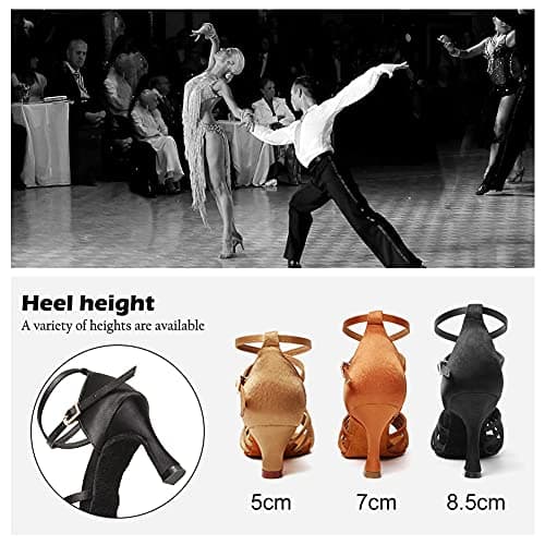 TINRYMX Women's Latin Dance Shoes Satin Ballroom Salsa Cha-cha Professional Practice Dance Shoes,EM217-Black-2.75 Inch,5 US — view 4