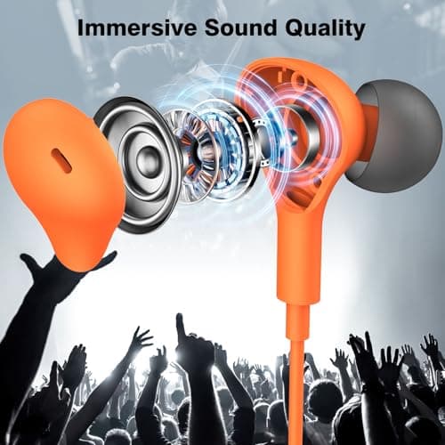 USB C Headphones for iPhone 17 16 15 Pro Galaxy S25 S26 Wired Earbuds with Microphone for Samsung S24 S23 S22 S21 Ultra, Magnetic Noise Canceling in-Ear Type C Earphone for iPad 10 Pixel 9 8, Orange — view 3