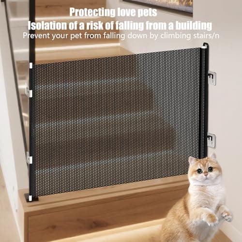 Retractable Dog Gate, Anti-Jumping Partition Fence for Dogs, No Drill Retractable Pet Safety Barrier, Reinforced Mesh Safety Barrier, Portable Indoor Mesh Gate, for Decks, Stairs, Doorways — view 3