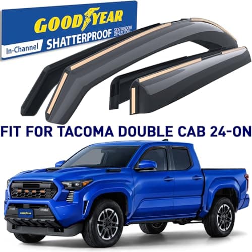 Goodyear Shatterproof in-Channel Window Deflectors for Toyota Tacoma Double Cab 2024-2026, Rain Guards, Window Visors for Cars, Vent Deflector, Car Accessories, 4 pcs - GY008051
