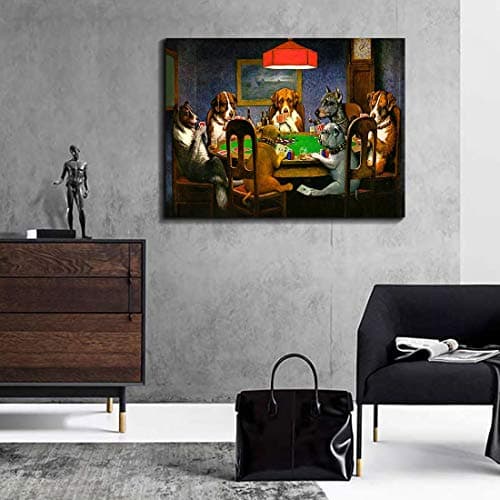 Denozer Dogs Playing Poker Canvas Wall Art Prints 16 x 12 inch Chess and Cards Room Anthropomorphic Dog Game Painting Funny Home Decor Picture for Living Room Bedroom — view 3