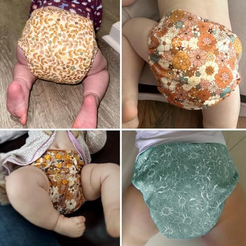 0 Cloth Diapers for Babies with AWJ Lining, 6 Pack with 12 5-Layer Bamboo(No Microfiber) Cloth Diaper Inserts - Reusable and Washable Pocket Diapers(12-My Warm Heart) — view 3