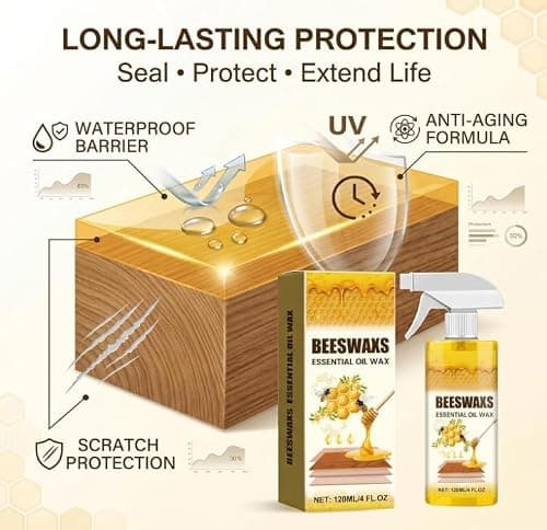 Beeswax Wood Polish Spray, Bees Wax Furniture Polish and Cleaner, Beeswax Essential Oil Wax, Natural Wood Polish Spray, Restores Shine & Removes Scratches,For Wood Floors and Wooden Cabinet (1) — view 2