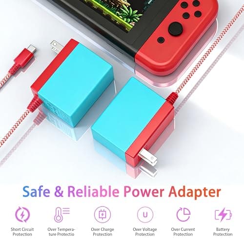 GreBed 39W Compatible with Nintendo Switch Fast Charging, with USB-C Cord, Compatible with Switch OLED, Lite, Steam Deck – Supports TV Mode(Red/Blue)