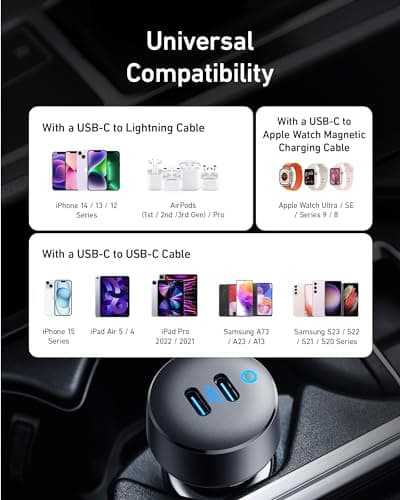 Anker USB C Car Charger, 40W 2-Port PowerIQ 3.0 Type C Adapter, iPhone 17 Car Charger, PowerDrive III Duo with Power Delivery for iPhone 17/17 Pro Max/16/15/14 Series, Galaxy S24/23,AirPods and More — view 5