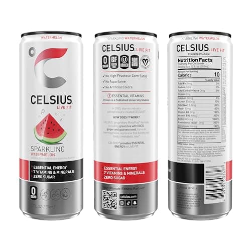 CELSIUS Sparkling Watermelon, Sugar Free Energy Drink, 12 Fl Oz (Pack of 12)