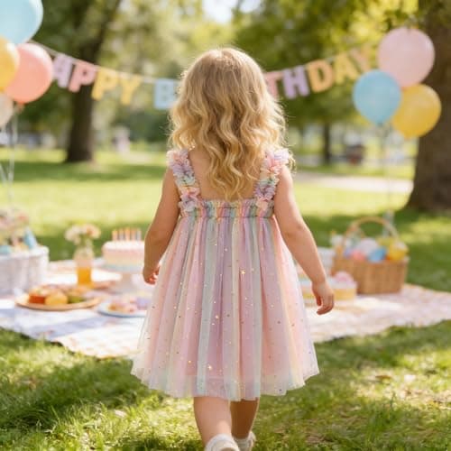 AGQT Baby Girls Tutu Dress Sleeveless Kids Tulle Birthday Party Dresses Casual Playwear Tunic Babydoll Dress Sequin Star-Pink Size 18-24 Months — view 3