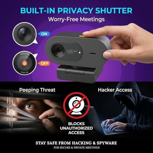 Vauvinmaic 4K Webcam with Microphone, UHD Ultra-HD Computer Camera with Privacy Cover & Noise-Canceling Mic, 100° Wide Angle, USB Plug & Play Pro Desktop Web Cam for Zoom, Skype, Teams, Streaming — view 4