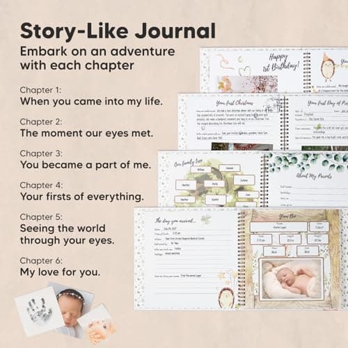 First 5 Years Baby Memory Book Girl, Boy - 90 Pages Hardcover First Year Milestone Keepsake Book, Newborn Scrapbook for New Parents, Minimalist Photo Album Journal, Gift for Baby Shower (WonderLand) — view 2