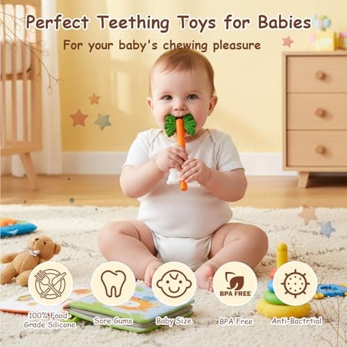 Baby Teething Toys Silicone Carrot Rabbit Hollow Teething Tubes -Sensory Chew Toys Over 3 Months - Teether Straws for Teething Relief -BPA Free Infant Toys Baby Shower Gifts Baby Essentials (1) — view 6