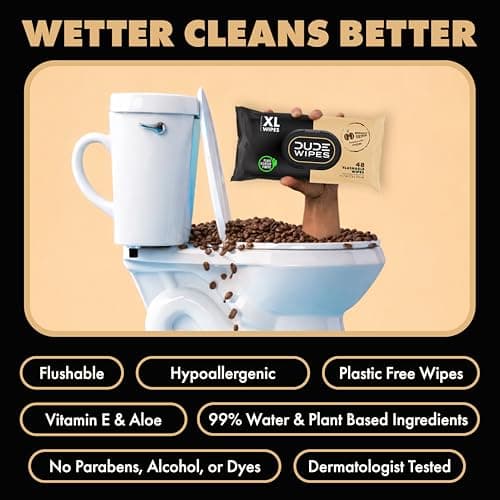 DUDE Wipes Morning Grind Flushable Wipes - Coffee Scented Extra-Large Adult Wet Wipes - 3 Pack (144 Count) - Infused with Coffee Oil, Vitamin E, and Aloe - Septic and Sewer Safe — view 2