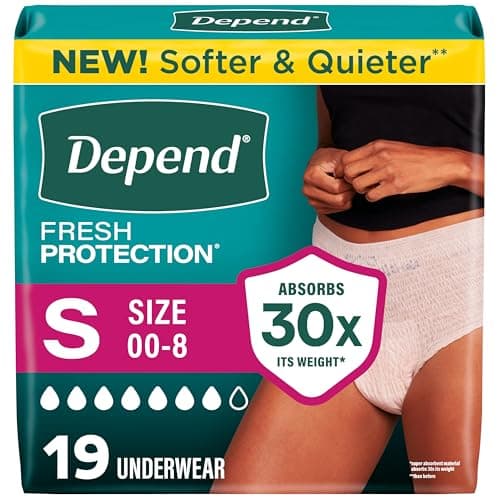 Depend Fresh Protection Adult Diapers, Incontinence Underwear for Women, Disposable, Maximum, Small, Blush, 19 Count, Packaging May Vary