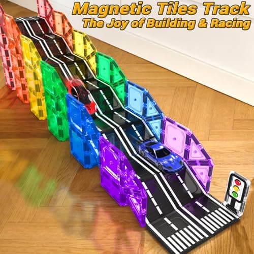 IGIVI 104 PCS Magnetic Tiles Road Set, STEM Construction Toys for Kids Ages 3-5 5-7 4-8, Magnet Building Blocks for Toddler Toys Games, Christmas Birthday Gifts for 3+ Year Old Boys Girls