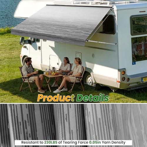 RV Awning Fabric Replacement, 19.5oz Heavy-Duty Vinyl Awning, Heat-Sealed Seamless, DIY Setup, Waterproof UPF 50+ Canopy for Camper, Trailer, Motorhome, Tear-Resistant, Gray Fade 8FT (Fabric 7'2") — view 4
