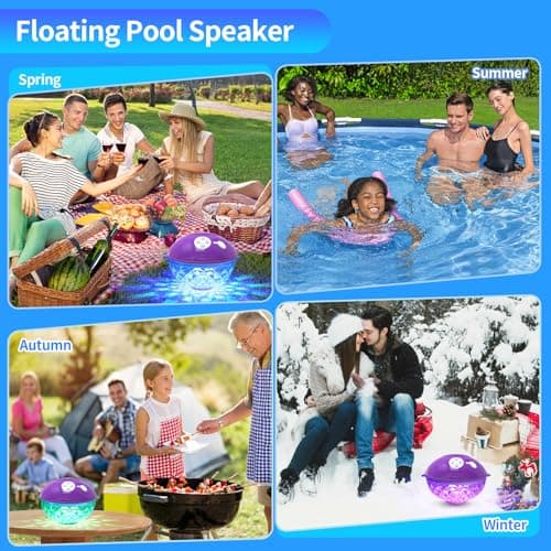 Blufree Floating Pool Speakers with Colorful Lights, Bluetooth Wireless Pool Speaker Floatable IP68 Waterproof, Built-in Mic & Crystal Clear Sound Bluetooth Hot Tub Speaker for Pool Party Outdoors — view 5