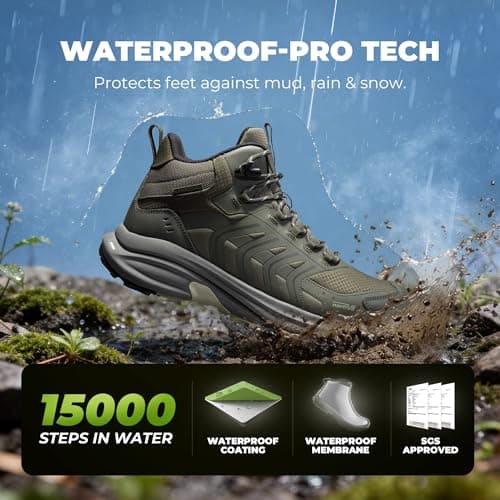 NORTIV 8 Men's Waterproof PRO Hiking Boots Lightweight Outdoor Trekking Camping Climbing Shoes for Everyday Wear Armadillo FieldLite,Size 9.5,Army Green,SNHB26001M — view 6