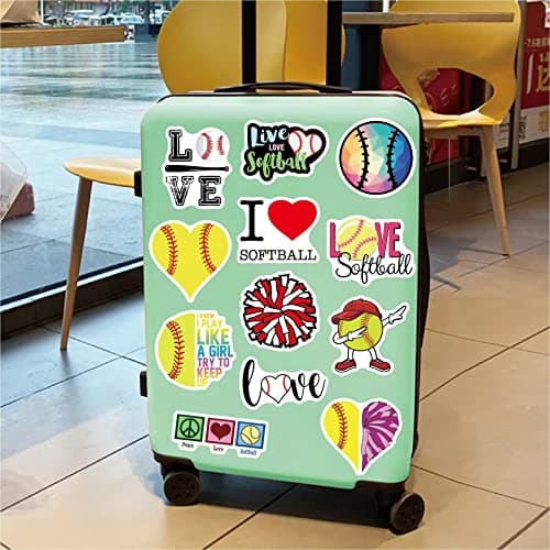 Lamdo Softball Stickers 100PCS Baseball Accessories, Softball Gifts for Girls and Teen, Waterproof Vinyl Helmet Stickers for Water Bottle, Laptop, Skateboard, Bag, Glove (Yellow) — view 4