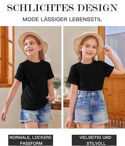 Haloumoning Girls Short Sleeve T Shirts Kids Summer Tops Crewneck Tees 5-14 Years, Black, 7-8 Years — view 3