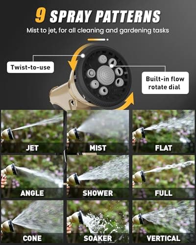 RAINPOINT Garden Hose Nozzle, 9 Spray Patterns Hose Sprayer Nozzle, Heavy Duty Metal Water Hose Nozzle, Adjustable Hand Sprayer, Watering Plants and Lawn, Pet Showering, Gray — view 5
