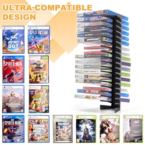 EZFXHD WTER 4 Pack Video Game Case Storage Wall Mount - Holds Up to 72 Disc Boxes,Metal Wall Mounted Game Case Holder for PS,DVD,Xbox Game Organizer
