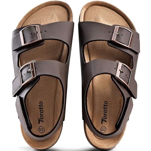 Torotto Kids Girls Boys Sandals with Cork Footbed Adjustable Strap Toddler Casual Slides Sandals Open Toes Flat (877/Coffee Brown,31) — view 5