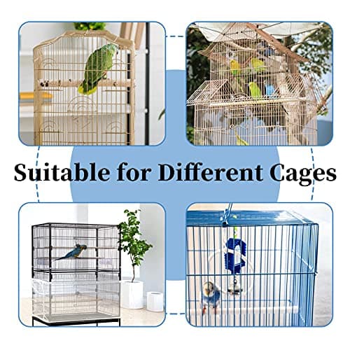 Large Bird Cage Cover, Daoeny Bird Cage Seed Catcher, Adjustable Soft Airy Nylon Mesh Net, Birdcage Cover Skirt Seed Guard for Parrot Parakeet Macaw African Round Square Cages (White) — view 5