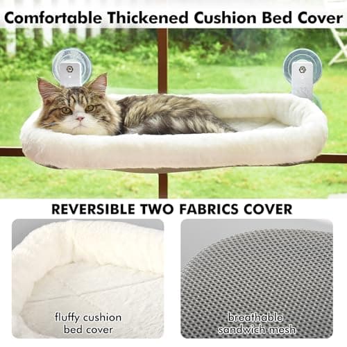 AMOSIJOY Cordless Cat Window Perch, Cat Hammock for Window with 4 Strong Suction Cups, Solid Metal Frame and Soft Cover, Foldable Cat Beds for Indoor Cats… — view 4
