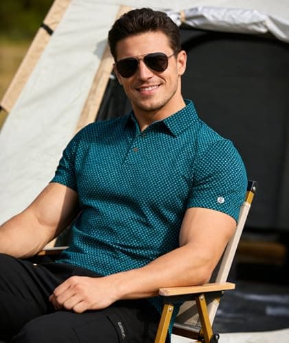 ZITY Mens Golf Shirts Short Sleeve Polo Shirt Performance Moisture Wicking Printed Poloshirt UPF50+ Tennis Casual T-Shirt Blue — view 2