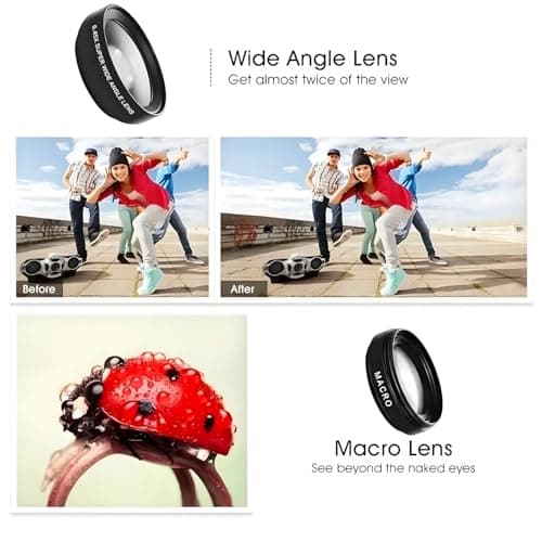 2-in-1 Mobile Phone Lens Kit - 15x Macro & 0.45x Wide-Angle Lens for iPhone, Samsung & Android Smartphones (Black) — view 5